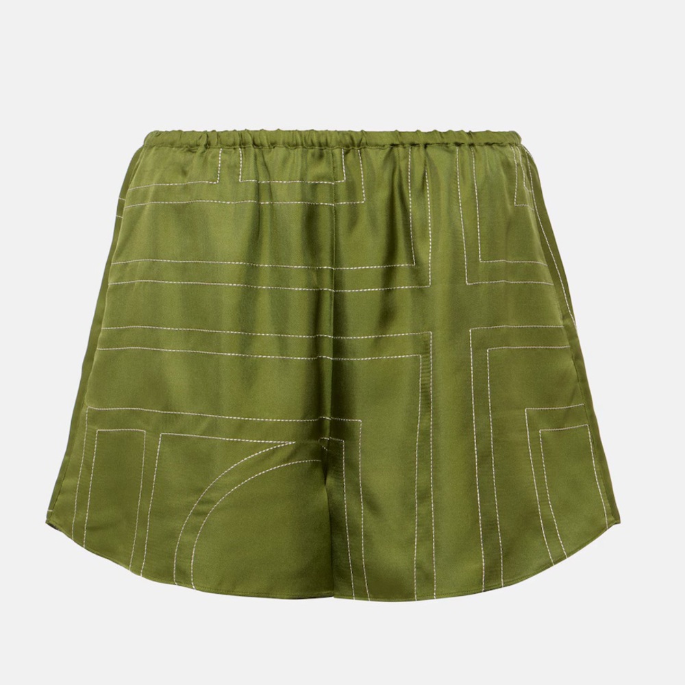 Toteme Monogram Silk Shorts - green, size DE 42